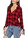 Astylish Women Casual Plaid V Neck 3 4 Long Sleeve Blouses and Tops Shirts Red XX-Large