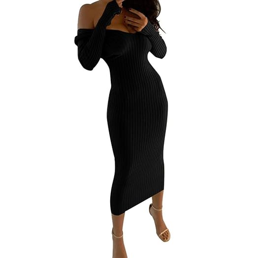 black long sleeve maxi bodycon dress