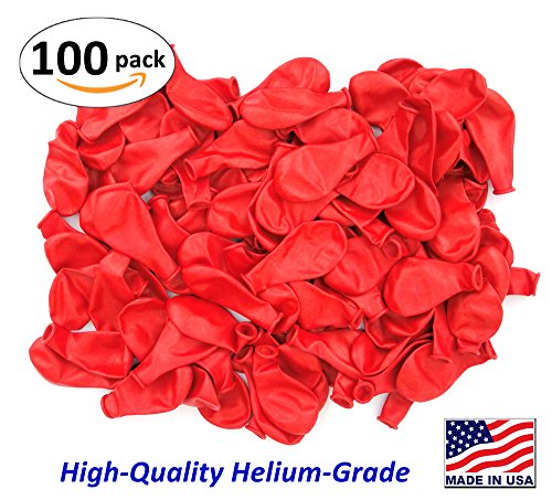 Pack of 100, Bright Red Color Latex Balloons, MADE IN USA!