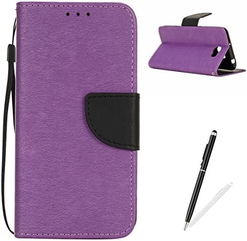 Huawei Y5 II/4A Case,MAGQI Premium Soft PU Leather Slim Fit Notebook Wallet Case Luxury Retro Two-Color Design [Kickstand] Stand Function Card Slots & Holder Magnetic Flip Protective Skin Full Body Protection Cover with Detachable Hand Strap + Free Stylus Pen for Huawei Y5 II/4A - Purple/Black
