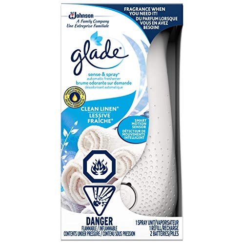 Glade Sense & Spray with Clean Linen Starter Kit, Equipped With Motion Sensor for Automatic Freshness, 1 Refill & 1 Holder
