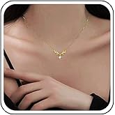 Ximdble Vintage Crystal Deer Antler Choker Necklace Gold Cz Elk Head Pendant Necklace Rhinestone Antler Deer Choker Cute Animal Necklace Chain for Women