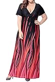 Wicky LS Women's Printing Sexy V-neck Formal Evening Party Dress