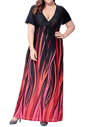 Wicky LS Women's Printing Sexy V-neck Formal Evening Party Dress