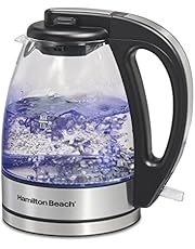 Hamilton Beach Glass Electric Tea Kettle, Water Boiler & Heater, 1 L, Cordless, LED Indicator, Auto-Shutoff & Boil-Dry Protection (40930), Clear
