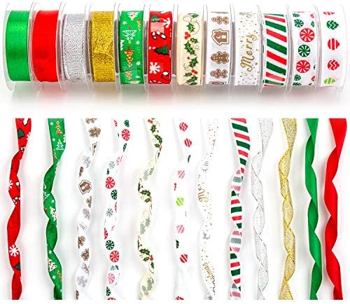 Christmas crafts ribbon in red, green, and white, 50 yards, 1-inch dimension, priced at $10.99 as of August 9, 2023.