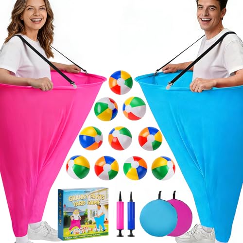 17 PCS Granny Pants Yard Game Easter Games Set, 2 Oversized Granny Pants Outdoor Games 10 Balls, 2 Air Pumps, Outdoor Tossing Games for Adults Teens Party Backyard Lawn Family Reunion Gathering