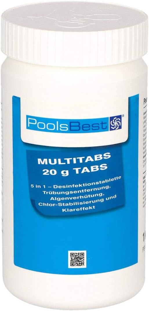 POOLSBEST 1 kg Mini - Multitabs 5 in 1-20 g Tabletten - Mini Chlortabletten für Pool - Chlor wirkt schnell gegen Bakterien, Pilze und Viren im Pool