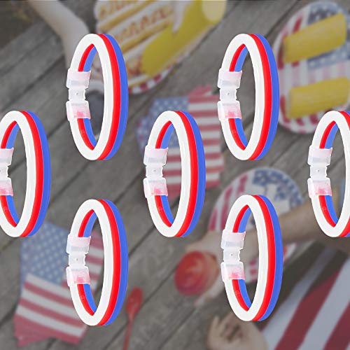 Lumistick 8 Inch Triple Wide Neon Glow Stick Bracelet | Kid Safe Non-Toxic Light Up Party Pack Glowstick | Perfect for 4th July Independence Day | Lasts up to 12 Hours - 30 Bracelet (Red White & Blue)