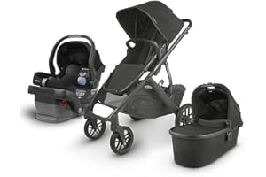 UPPAbaby Vista V2 Stroller - Jake (Black/Carbon/Black Leather) + Mesa Infant Car Seat - Jake (Black)