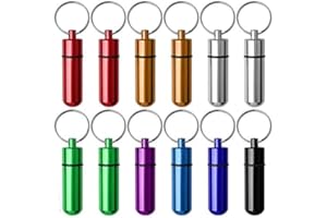 Aluminum Pill Box,12 Pieces Portable Pill Holder Keychain Medication Case Container for Outdoor Camping Traveling