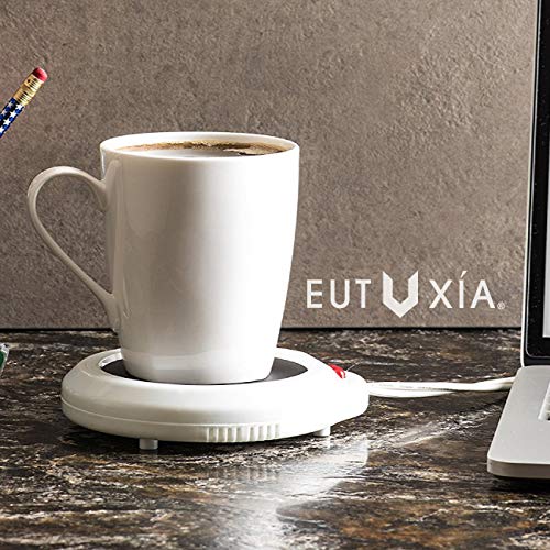 Eutuxia Mug Warmer for Home & Office. Great for Warming Up Cups, Coffee Mugs, Wax, and Beverages on Desks, Tables & Countertops. Electric Heated Plate Warms Quickly. Enjoy Hot Drinks on Cold Days.