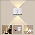 UP&Down Light Source Wall Sconces with Motion Sensor, Cordless LED Wall Night Lights 360°Rotate & Rechargeable Battery Operated, 3 Brightness, Indoor Motion Detection Wall Lamps for Pic Corridor-White