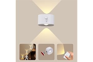 KOOPALA UP&Down Light Source Wall Sconces with Motion Sensor, Cordless LED Wall Night Lights 360°Rotate & Rechargeable Battery Operated, 3 Brightness, Indoor Motion Detection Wall Lamps for Pic Corridor-White