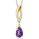 Gem Stone King 10K Yellow Gold 7X5MM Pear Shape Gemstone Birthstone and White Lab Grown Diamond Infinity Pendant Necklace For Women | Gold Necklace For Women | With 18 Inch Gold Chain