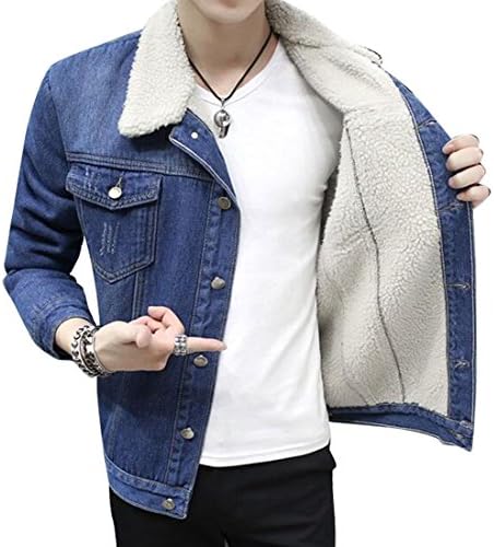 Pivaconis Men's Winter Warm Faux Fur Lined Rugged Wear Denim Jacket Coat 1 L