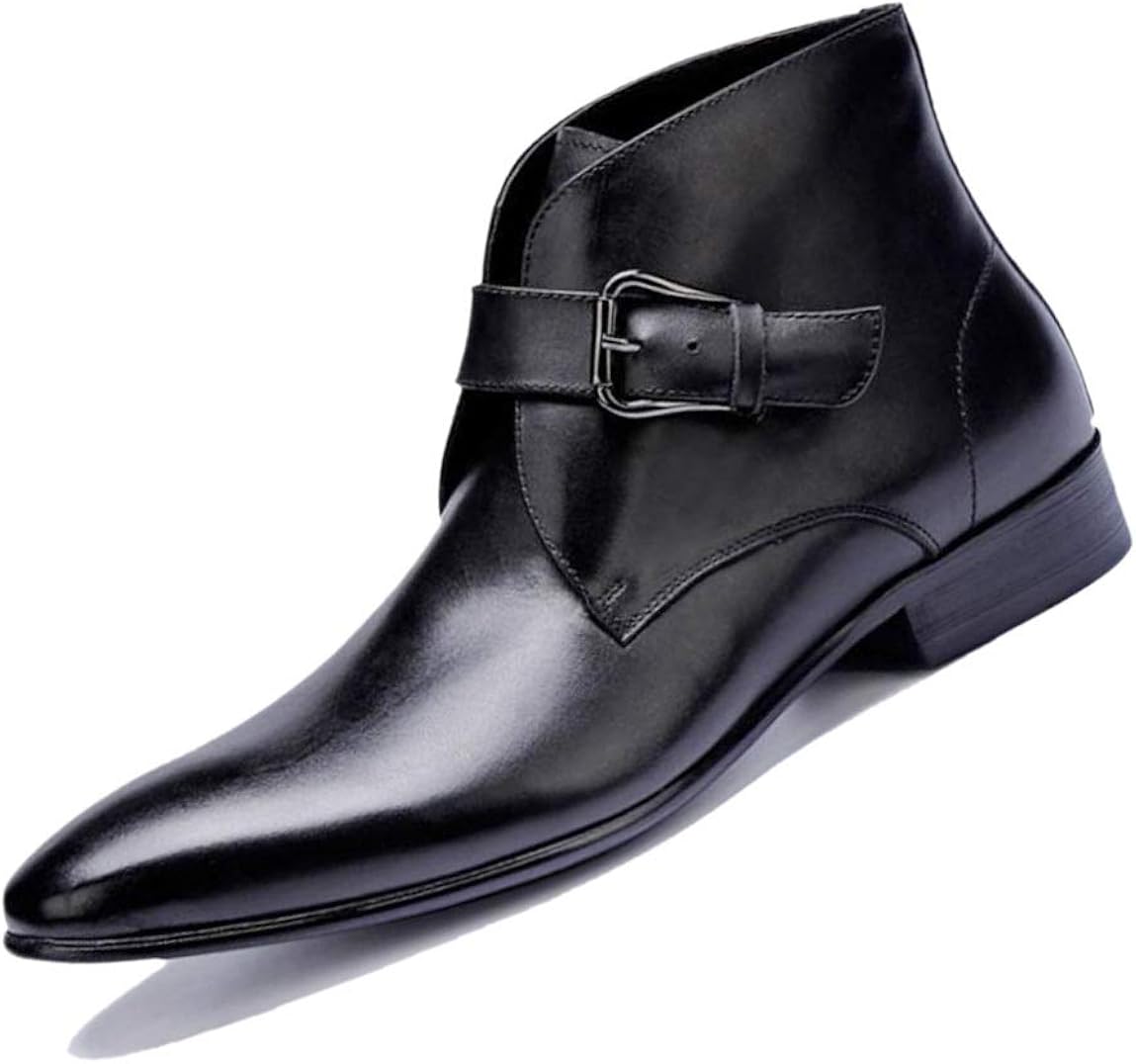 Hightop Leather Boots Men's Pointed Martin Boots Booties Wine Red