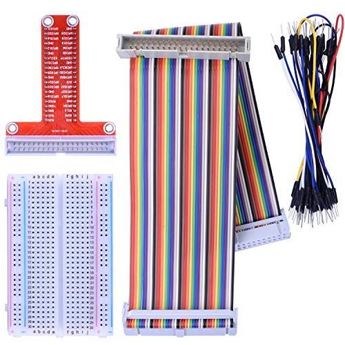 Kuman RPi GPIO Breakout Expansion Kit for Raspberry Pi, T-Type Expansion Board + 400 Points Tie Points Solderless Breadboard + 40 pin IDE Male - Female - Male Extension Cable + 35pcs Jump Wires K80