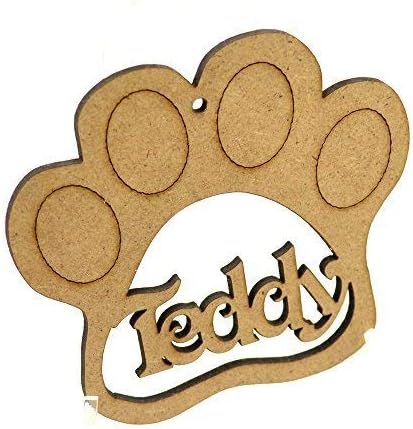 laser crafts PAWPRINT Wooden Shape Name, MDF 100mm, Personalised, Christmas Tree Decoration/Bauble