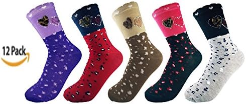 Womens High Ankle Dress Crew Heart Fashion Knit Socks (pack of 12)