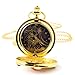 Fashion Rhinestone Golden Cosplay Black Dial Quartz Pocket Watch for Women Girls Necklace Chain+Pocket Chain+Box Pendant Watch