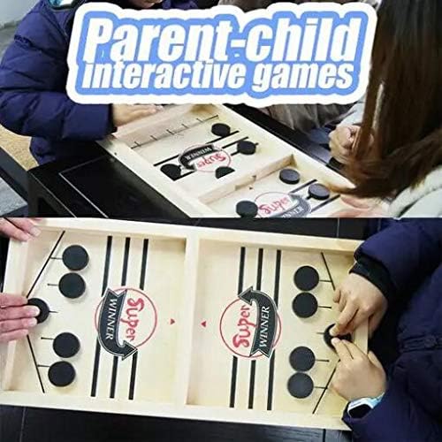 Flurries😆 Table Desktop Battles 2 in 1 Ice Ball Air Hockey Game - Wooden Slide Pinball Bumper Catapult Chess - Classic Sports Board Game for Ages 7 and Up Adults Kids Home Indoor Decompression