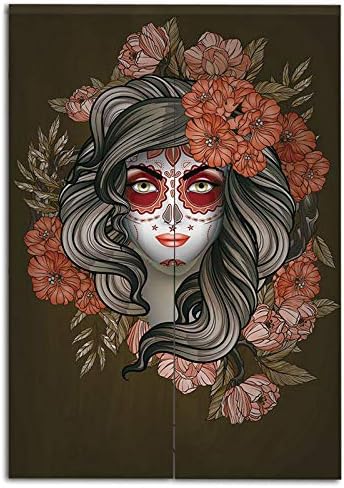 Amazon 印刷者 可愛い のれん 七福 赤 暖簾 幅85cm 丈150cm ポリエステル 室内インテリア 開運のれん半遮光 おしゃれ 天然素材 動物 お祝いカラベラメイクアップアートと花が咲くスペインの女性 のれん オンライン通販