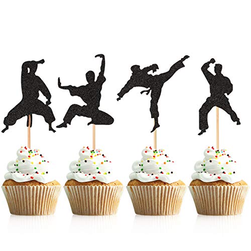 Donoter 48 Pcs Glitter Martial Arts Cupcake Toppers Karate Taekwondo Cake Picks for Kids Birthday Party Table Decorations - Thumbnail 5