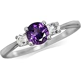 Silvershake Petite Round Shape Gemstone White Gold Plated or Yellow Gold Plated 925 Sterling Silver Promise Ring Jewelry for Women or Teens