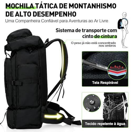 Mochila de Viagem 80L Impermeável para Camping e Trilha, Mochila Esportiva Grande Multifuncional com Compartimentos Amplos, Alças Confortáveis e Suporte para Equipamentos Outdoor, Camuflado
