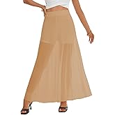KIFOVEN Women's Sheer Mesh Maxi Skirt High Waist Flowy A Line See Through Long Skirt