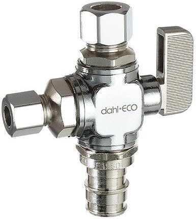 1/2inch Expansion PEX x 3/8inch x 1/4inch ODStraight Dual Outlet Supply Stop Valve, Lead Free (Chrome Plated)