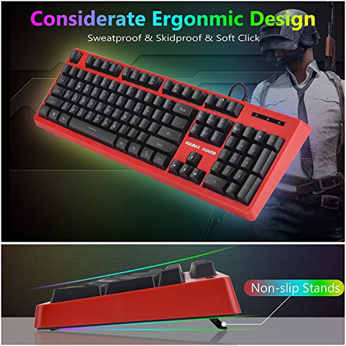 KOLMAX Gaming Keyboard,Rainbow LED Backlit Quiet Keyboard for Office