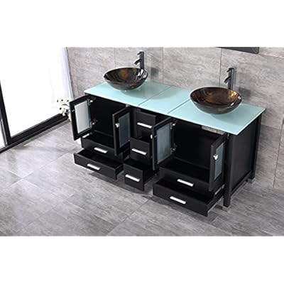Buy Walcut Black 60inch Bathroom Vanity And Sink Combo Modern Mdf Cabinet Double Vanities With Double Glass Vessel Sink And Faucet Combo Brown 2 60 Online In Indonesia B074k345y2