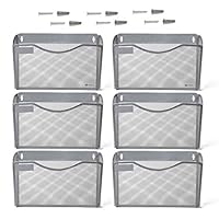 Kinwell 6 Pack Office Hanging Mesh Letter-Size Wall File Holder Organizer Single Vertical Collection Pocket Set Multi-Purpose Organizer Display Magazines Mail Sorter & Magazine Rack (Silver)