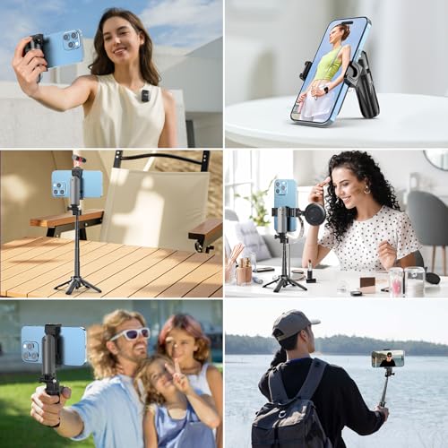 Tobeape Mini Tripé 4 em 1 para Celular com Controle Bluetooth, Bastão de Selfie Portátil com Suporte Dobrável, Sapata Fria Dupla, Ideal para Vídeos, Viagens e Vlogs - Compatível com iPhone/Android