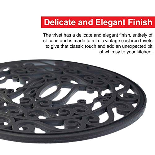 Silicone Trivet Set For Hot Dishes, Pots & Pans. These Modern Kitchen Hot Pads"Hot" Ironworks Design Provides a Rustic Charm that Mimics Cast Iron Trivets (7.5" Round, Set of 3, Dark Gray)