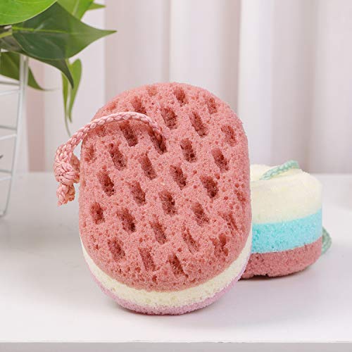 KECUCO 2 Pack Soft Bath Sponge for Women, Men, 100% All Natural Fiber Body Sponge, 3 Colors & Extra Large Size XL with Fine, Soft, Rich Foam (Children/Kids)