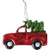 Cabilock Christmas Ornaments Old Truck with Christmas Tree Ornaments Vintage Hanging Car Decorations Iron Sheet Pendant for Tree, Random Car Toward Red