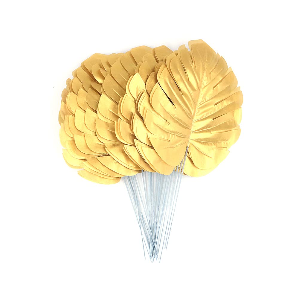 Shiwaki 20 Pieces Golden Palm Leaves Artificial Tropical Palm Leaves for Hawaiian Luau Party Decoration Home Decoration