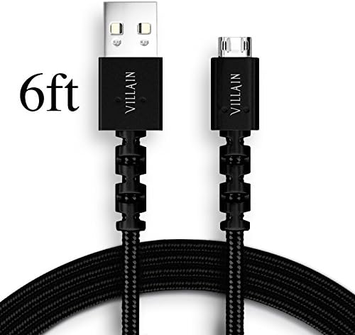 Villain 6FT Micro USB Cable Nylon Braided Tangle-Free - Fast Charging 2.4A For Android, Samsung, HTC, Nokia, Sony and More..