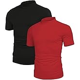 Poriff Men's Casual Mock Turtleneck Pullover Tops Short Sleeve Slim Fit T-Shirts Basic Solid Color Tees