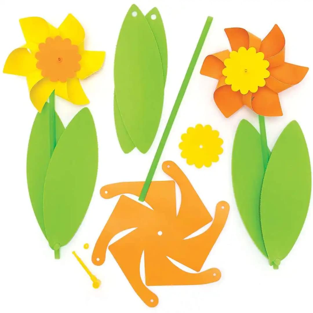 Baker Ross Daffodil Windmill Craft Kits - Pack of 6, Spring Craft Kits for Kids (FC681)