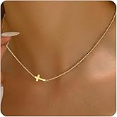 Jewigo Cross Necklace for Women 18K Gold Plated Cross Pendant Necklace Dainty Sidways Cross Choker Necklaces Simple Small Cross Pearl Chain Trendy Faith Jewelry Gift