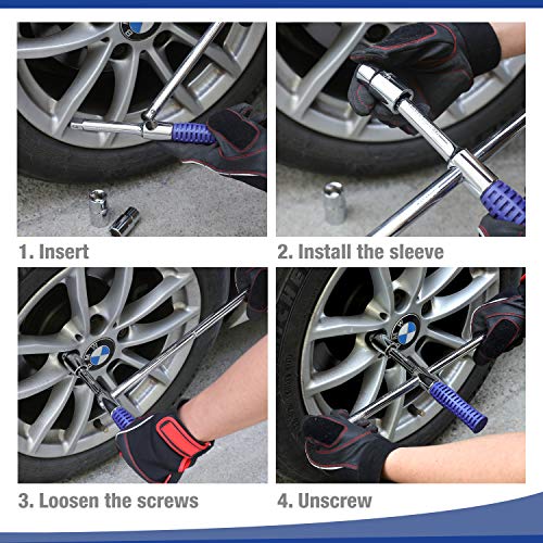 WORKPRO 15'' Universal Lug Wrench Set, 4way Cross Wrench, 1/2'' Drive