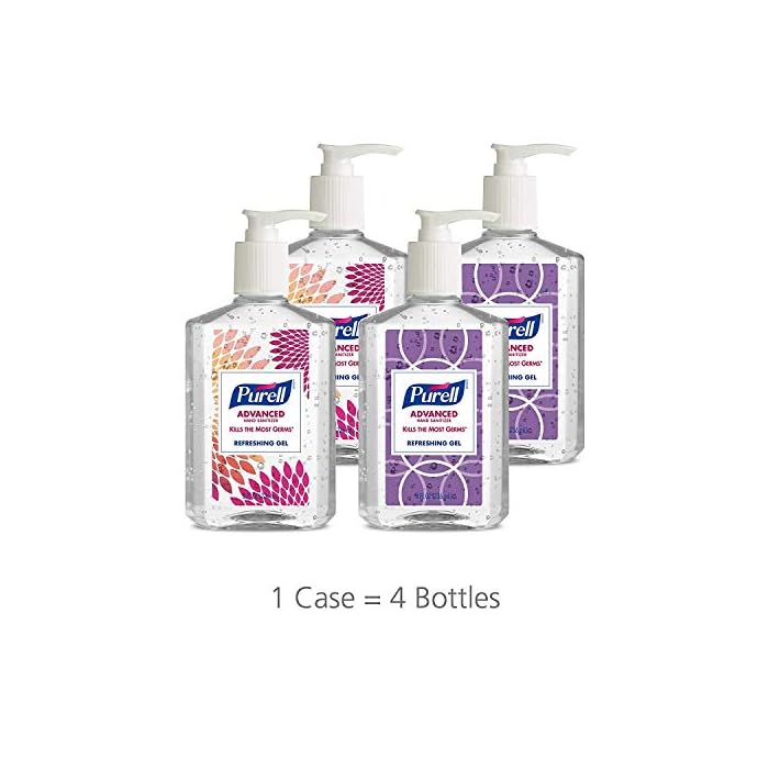 PURELL Advanced Hand Sanitizer, Refreshing Gel, Design Series, 8 fl oz Hand Sanitizer Table Top Pump Bottle (Pack of 4) - 9652-06-ECDECO
