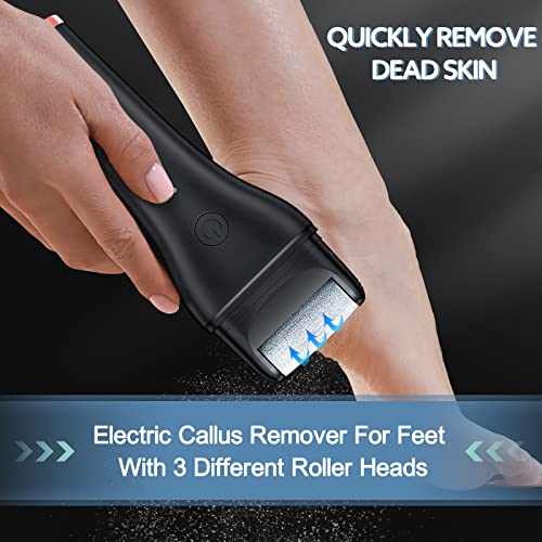 RILIAM Feet Callus Remover, Electric Remover for Feet Rechargeable, Portable Electric Pedicure Kit for Dead/ Hard Cracked/ Dry Foot Skin, Foot Care Callus Remover Tool with 3 Roller Heads