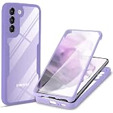 CCSamll for Samsung Galaxy S21 FE Case with Screen Protector QC Purple | Clear Slim Shockproof Soft TPU Bumper, Full Body Protective Phone Cover, Touch Sensitive Front Case for Samsung S21 FE