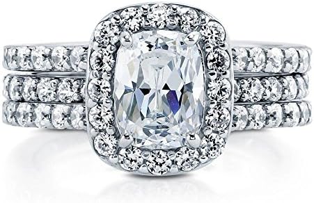 Silvergemking 925 Sterling Silver Plated 2.72 CTW Cushion Cut CZ Diamond Halo Insert Ring Set