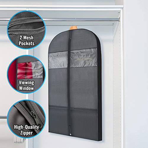 Plixio Gusseted Garment Bags Suit Bag for Travel and Clothing Storage of Dresses, Dress Shirts, Coats- Includes Zipper Pockets and Large Transparent Window (2 Pack: 54" X 24" x 3.4")